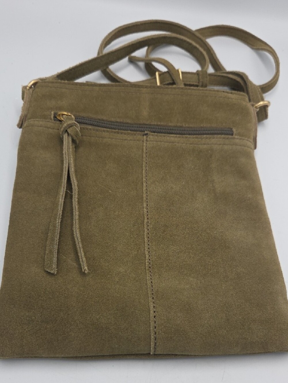 margot Olive Green Suede Slim Crossbody Bag - Picture 4 of 9